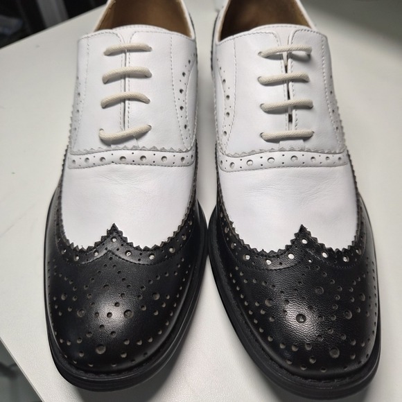 Steve Madden Men's 7.5 Black White Wingtip Oxford Shoes Spectator Brogue Size - Picture 4 of 8